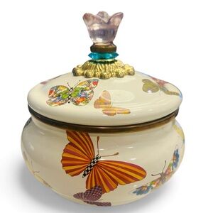 MacKenzie-Childs Butterfly Garden Squashed Pot With Lid Retired